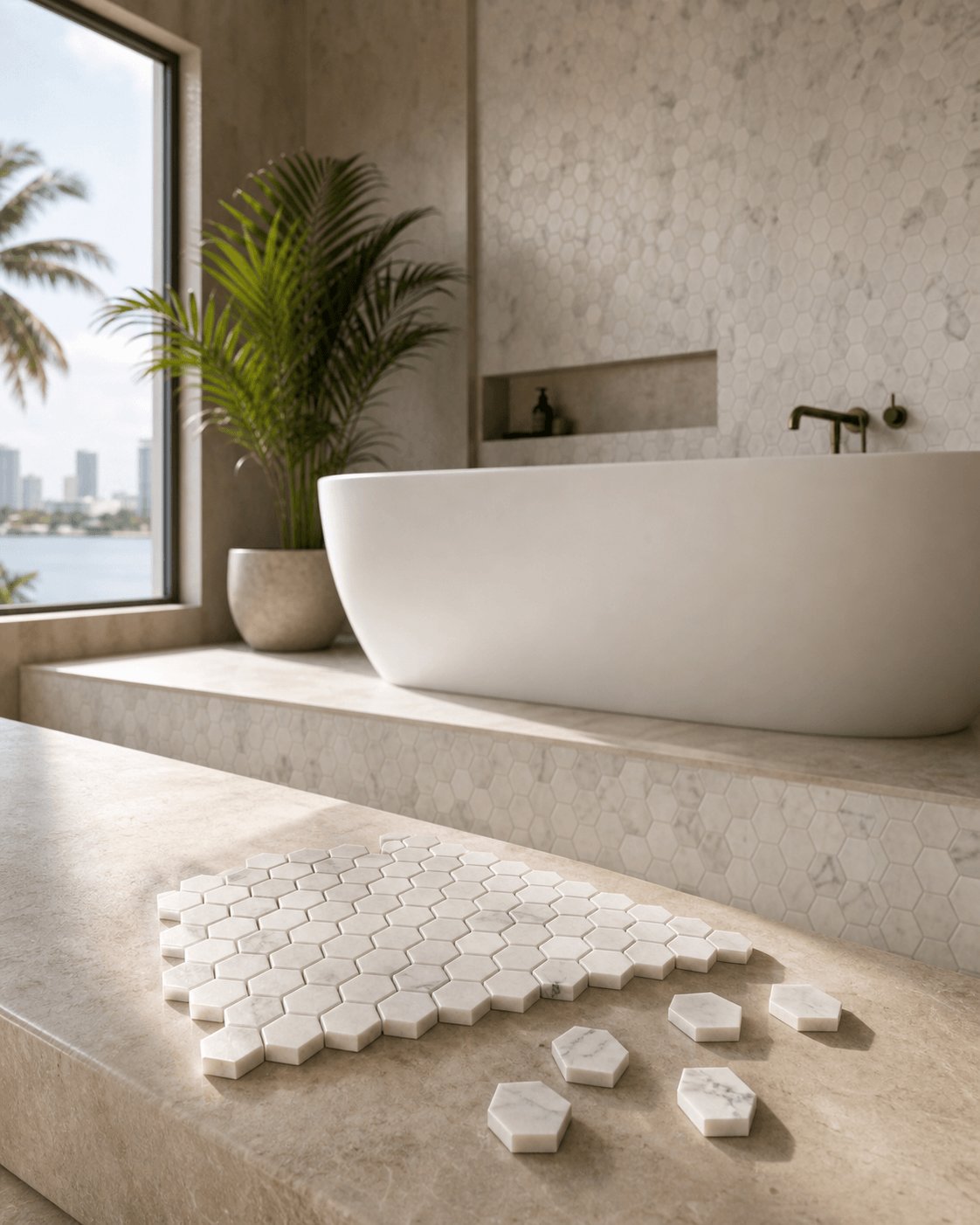 Hexagon marble mosaic, applied