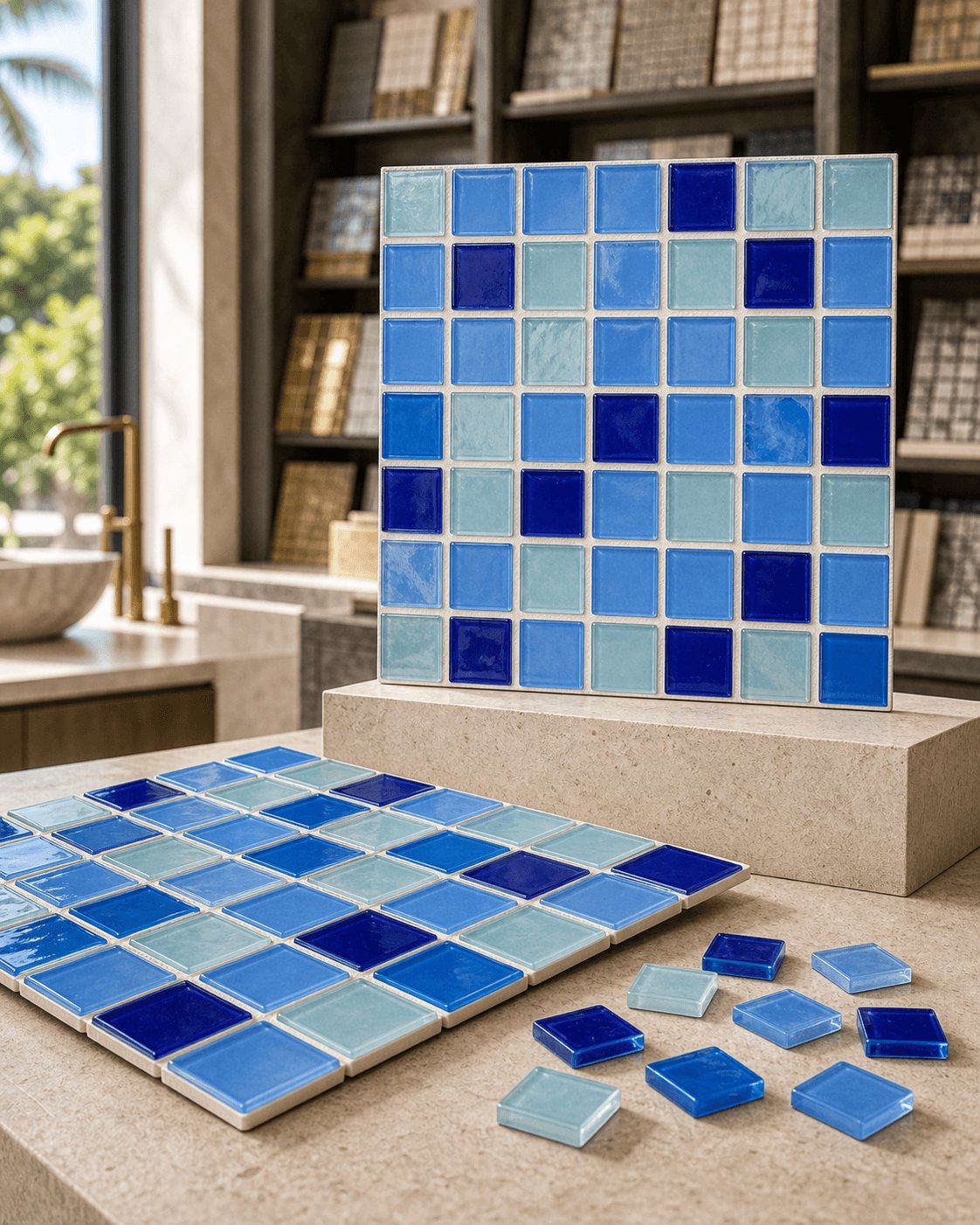 Mixed blue mosaic, applied