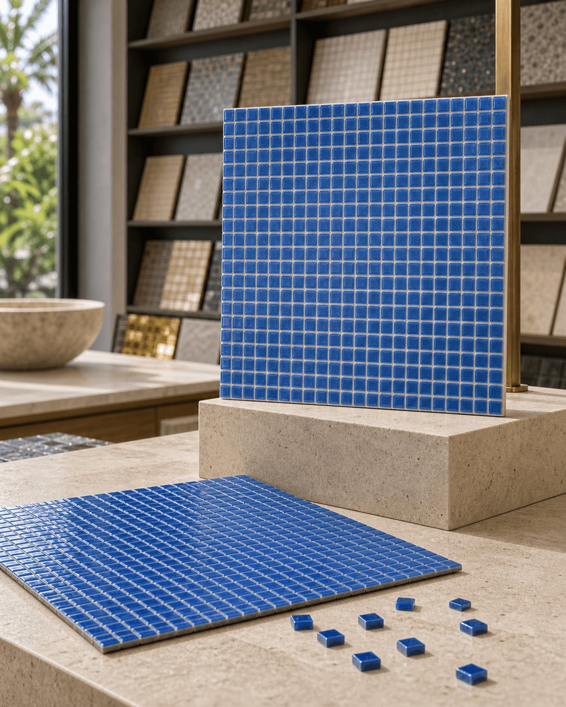Plain blue mosaic, applied