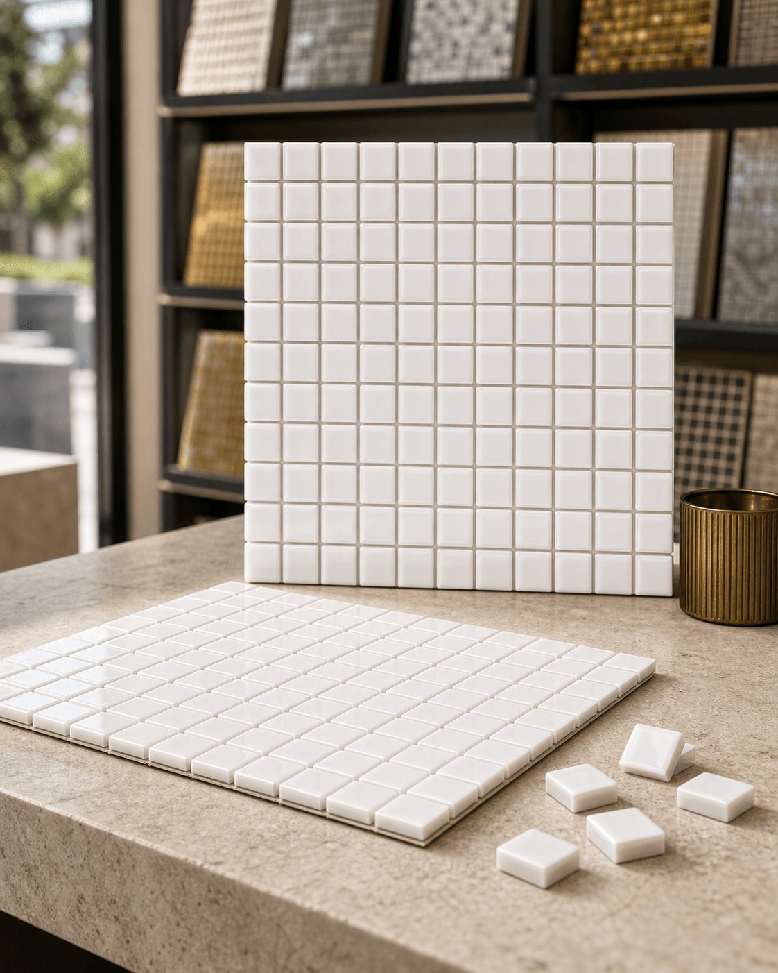Plain white mosaic, applied