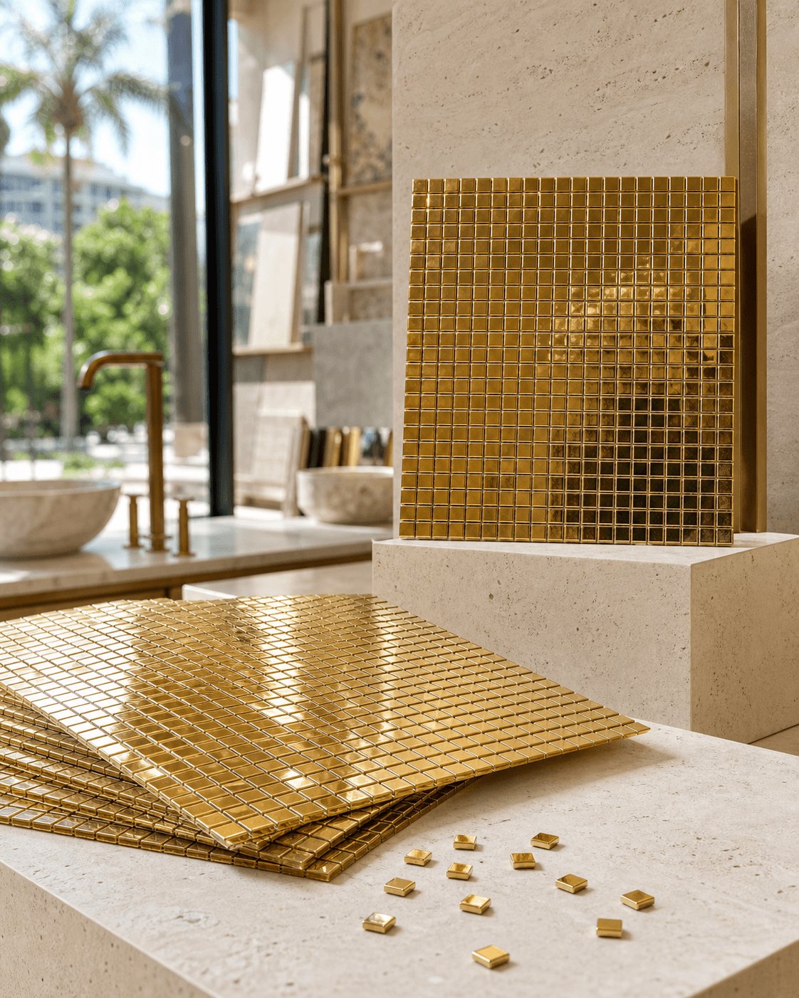 Tiny seed gold mosaic, applied